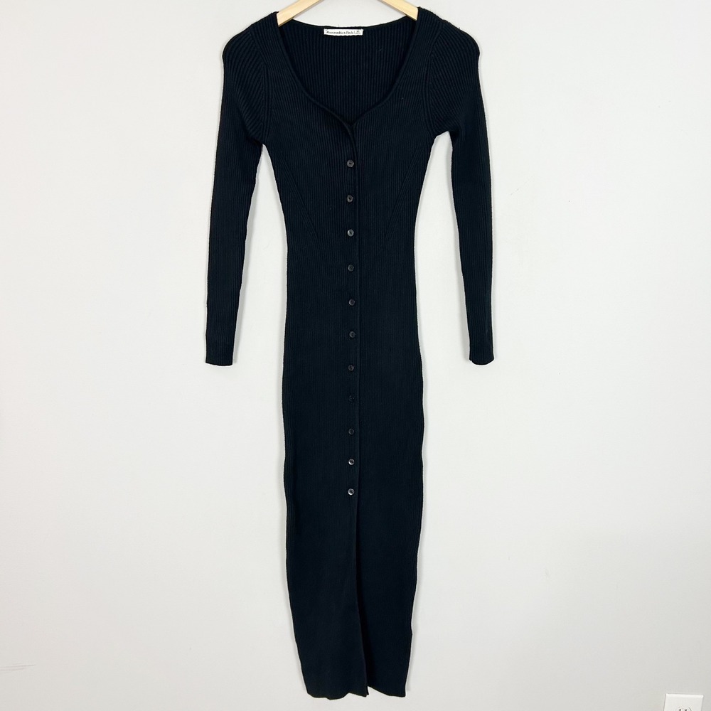 Abercrombie & Fitch Ribbed Midi Sweater Dress Black Size XS Womens